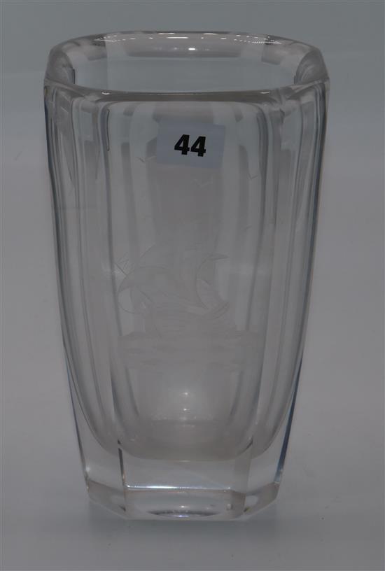 Orrefors etched glass vase